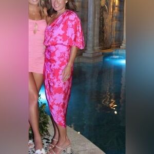 DO+BE Pink and Red One-Shoulder Dress